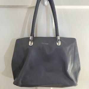 Cole Haan Charcoal Leather Tote with Braided Handles